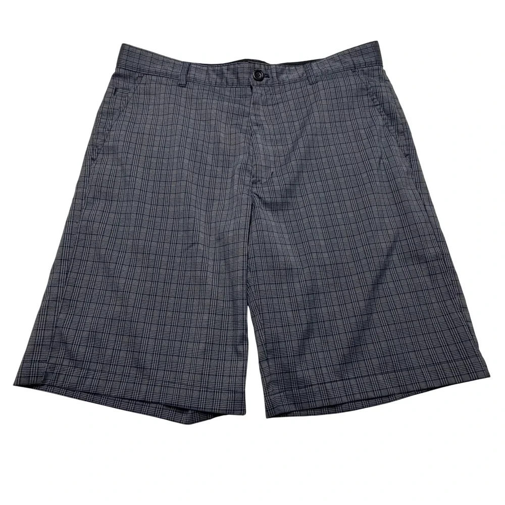 Greg Norman for Tasso Elba Plaid Golf Shorts Grey Blue Mens 34 Stretch 10" - Picture 1 of 5